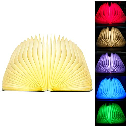 Mobxpar Hölzerne Faltende Buchlampe, LED Stimmungsbeleuchtung, Buch Lampe, Nachttischlampe, Tischleuchte, Dekorative Lichter/Nachtlicht, USB Aufladbare, 360°Faltbar, Weißer Ahorn (10 * 8 * 2.5 cm)