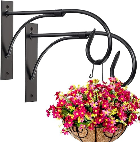 Iron Wall Mount Plant Hanger - 2pcs 11 Inch Rust-Resistant Brackets for Hanging Plants, Drying Rack, Bird Feeder, Lantern, Windchime, House Sign