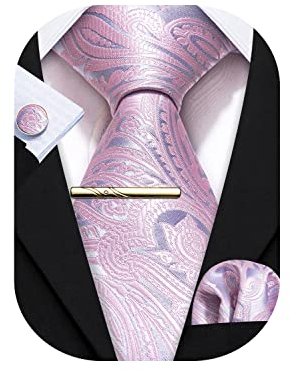 Barry.Wang Herren Krawatte Einfarbig Paisley Uni Schlips Satin Mit Einstecktuch Hochzeit Krawattenset