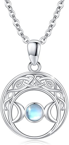 MEDWISE Triple Mond Kette 925 Sterling Silber Mondstein Kette Keltische Kette Regenbogen Mondstein Halskette Amulett Anhänger Mond Schmuck für Mutter Mama Damen Mädchen Tochter Geschenke Weihnachten