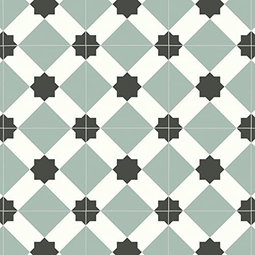 Patterned Tile Effect Cosmic Vinyl Flooring 2.5mm Realistic Foam Backed Lino Slip Resistant (Sage Stars and Diamonds, 3m x 4m)