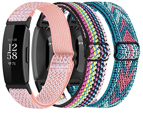 3er-Pack elastische Nylon-Armbänder kompatibel mit Fitbit Inspire 2/Inspire HR/Inspire/Ace 2, weiche, verstellbare Solo-Loop-Ersatzbänder für Fitbit Inspire Fitness-Tracker
