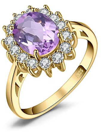 JewelryPalace Prinzessin Diana Kate Middleton Edelstein Echt Lila Amethyst Ring Gold, Verlobungsring Eheringe Promise Ring Silber 925 Damen, Silberringe Damenring Antragsring Ringe, Damen Schmuck 53