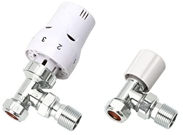 Radiator Valves Thermostatic Radiator Valves Angled or Straight Lockshield UK Valve 1/2 x 15mm (Angled White)