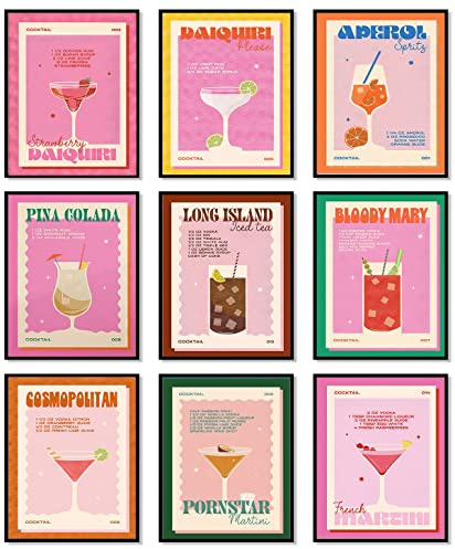 Retro-Cocktail-Wandkunst, bunt, Alkohol-Poster, Drucke, niedlich, adrett, ästhetische Dekoration, Bilder für Party, Wohnheim, Bar, Dekoration, ungerahmt