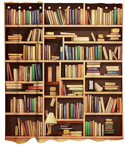 Retro-Bücherregal, Duschvorhänge, einfacher Stil, Bücher, Schule, Studenten, Universität, Bibliothek, Thema, kleiner Fenstervorhang, Badezimmer-Dekor-Set mit Haken, wasserdicht, waschbar, 183 x 183