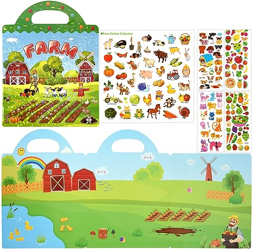 ASTARON 3D Puffy Sticker Buch für Kinder, 88 Stück wasserfeste Bauernhof-Ernte-Aufkleber, Puffy Sticker Spiel Reise Aufkleber und pädagogische sensorische Lernspielzeug (2-6 Alter)