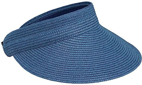 Caspar HT027 verstellbare leichte Damen Sommer Schirmmütze Sonnenvisor aus Toyo Stroh, Farbe:blau, Größe:One Size