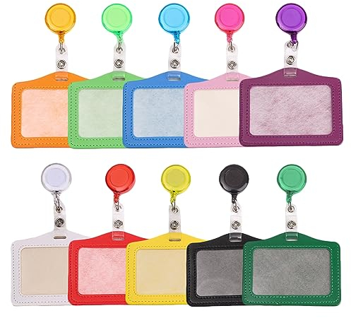 Csirnto Porta Badge Identificativo 10 Pezzi Porta Carte D'identità Porta Badge Colorato Porta Badge PU Colorato Orizzontale Retrattili in Pelle per Carta Ufficio Carta D'identità Pass Bus