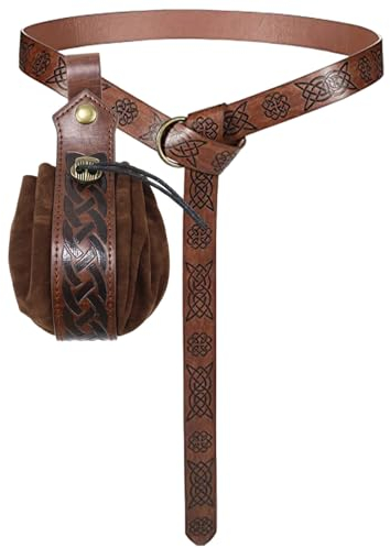 Halloween Nekromanten Anzug Mittelalter Kleidung Damen Mittelalterliche Kunstleder Tasche mit Kordelzug Halloween Kostüm Herren Halloween Cosplay Ritter Wikinger Kostüm-Outfits Mittelalter Gürtel