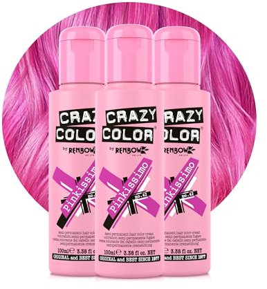 Crazy Color Vibrant Pinkissimo Semi-Permanent Hair Dye Trio. Highly Pigmented Magenta Conditioning & Oil Nourishing Vegan Formula | No Bleach or Ammonia | 300ml