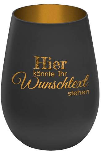 Personalisierbares Windlicht mit frei gestaltbarem Wunschtext - Schwarz/Gold - wähle selbst Größe, Schriftart und Position des Textes aus - Höhe 12 cm - Kristall Glas Teelichthalter mit Gravur