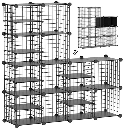 Kiivoena Wire Cube Storage Organizer, 12 Cubes Converted into 14 Cubes, Sturdy Metal Grids Storage Shelf Closet Shelving Units and Storage, Shelves for Bedroom LIvingroom Office