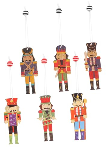 Amosfun 6pcs Walnut Soldier Pendant for Christmas Tree Creative Wooden Hanging Ornament Festive Decoration Colorful Design for Holiday Display