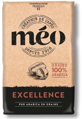 Café Méo en Grains Excellence 100% Arabica - en Pack de 6 sachets de 1 KG - Niveau de torréfaction moyenne