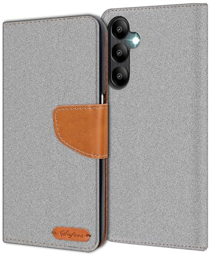 CoolGadget Handyhülle Stoff für Samsung Galaxy A05s Textil Wallet Case, Stoff-Design mit Magnetverschluss & Kartenfächern, kompatibel mit Samsung Galaxy A05s (6,7 Zoll), Grau