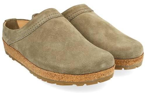 HAFLINGER Malmö Eleganter Clog aus Leder mit Gummisohle und Kork Latex Fußbett (Khaki 1775), Gr. 45