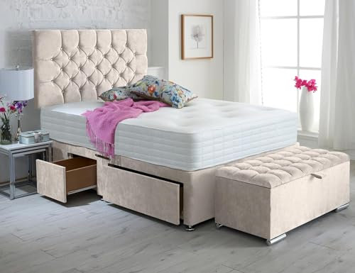 ComfoRest - Luxurious 5FT King Size Bed with Mattress | Ottoman Storage Box and Spacious Set | Functional Frame with 4 Drawers for Storage (Cream Naples)