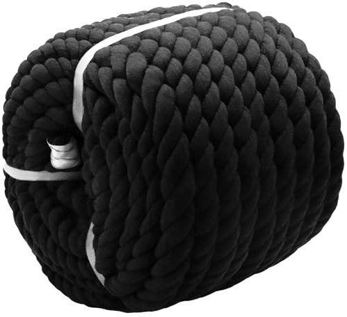 VEIZEDD Corde noire torsadée en coton épais de 2,5 cm x 30,5 m, corde douce naturelle pour le sport, la balustrade, la décoration, utilisation intérieure et extérieure, corde à tirer