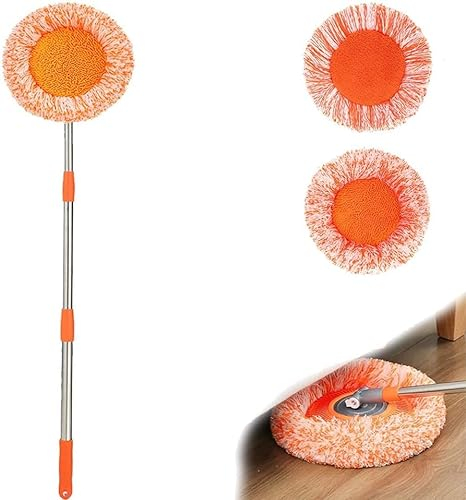 Mocio per pulizia regolabile ruotabile a 360°, mocio rotante in microfibra con manico lungo con 2 teste riutilizzabili, mocio rotante per la pulizia dei pavimenti