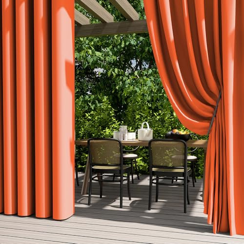 Hiseng Cortina Exterior 2 Piezas, Impermeable Cortinas Opacas con Ojales Protección UV Solar Resistente al Agua Cortinas para Pergolas Jardin Terraza Patio Balcón Color Sólido (140x175cm,Naranja)
