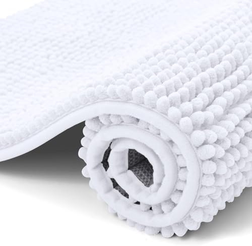 Homaxy Chenille Badezimmerteppich Badteppich Badematte rutschfest 40x120cm | Weiß, saugfähiger Badvorleger, maschinenwaschbar Duschvorleger, langlebig Badematten & Badteppiche, weich & komfortabel