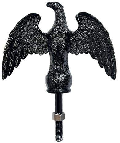 FRF FLAG Schwarzer Adlerkopf zum Dekorieren von Fahnenmasten im Freien, aus Zinklegierung, die unzerbrechlich ist, Adler-Fahnenmast-Aufsatz, 1,27 cm - 13 UNC Gewinde, passend für 6,8 m, 7,6 m, 9 m