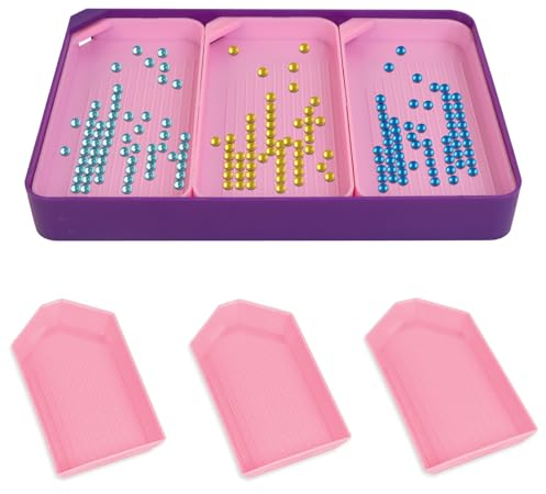 Kaket 7Pcs Diamond Art Painting Trays, Diamond Art Large Tray, Diamond Art Paintings Tray Kits, DIY Diamond Painting Tool Accessories Kit for Cross Stitch Nail Art Diamond Embroidery (Pink)