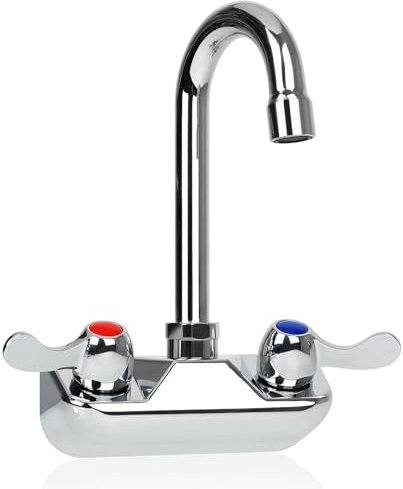 KWODE Handwaschtischarmatur mit 8,9 cm Schwanenhals-Auslauf, Doppelhebelgriff, Wandmontage, Küchenspüle, Messing, verchromt, 10,2 cm