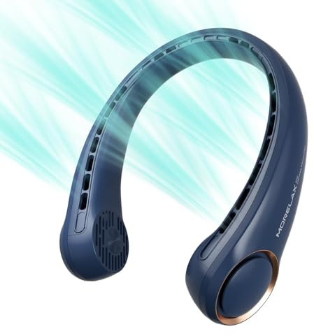 Morelax Portable Neck Fan Rechargeable, Hands Free Bladeless Fan, Wearable Quiet Fan for Outdoor Indoor, 3 Speeds Adjustable, 4000 mAh Battery Operated, Home, Office, Travel, Sports(Blue)