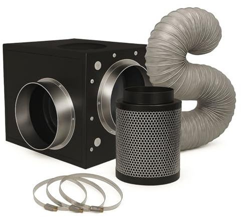 Weedness Abluft-System Indoor Grow EXTREM LEISE 550 m³ 200 mm Anschluss Belüftungsset - Aktivkohlefilter Rohrventilator Grow-Box Belüftungssystem Belüftungsanlage