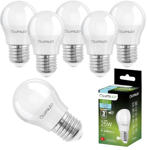 Lumiled LED Lampen E27 P45 2,5W ersetzt (25W Glühlampe) 6 Stück Set 249lm 6500K kaltweiß 180 Grad Lichtwinkel 230V Glühbirne Birne Leuchtmittel Kugelform Kugel Energiesparlampe