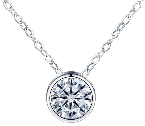 Yumilok Damen Halskette mit Anhänger Herz - Damen Kette 925 Silber Runde 1 Karat Moissanit Diamant VVS1 Reinheit D Farbe Länge verstellbar 43+3.5 cm mit Geschenkbox für Frauen Mama Frau Freundin