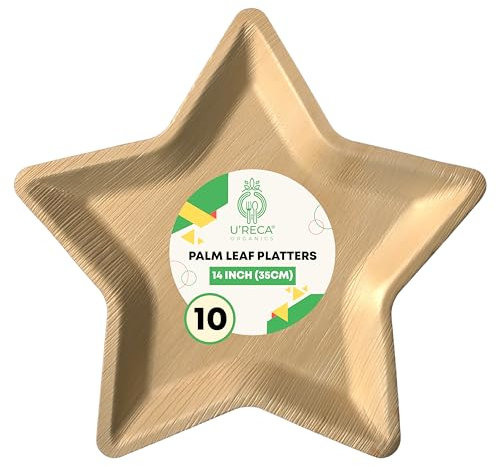 Eco-Friendly Areca Palm Leaf Star Plates | 14 - Pack of 10 | Great for Celebrations, Themed Parties & Kids' Events | Leakproof, Heavy-Duty, Biodegradable