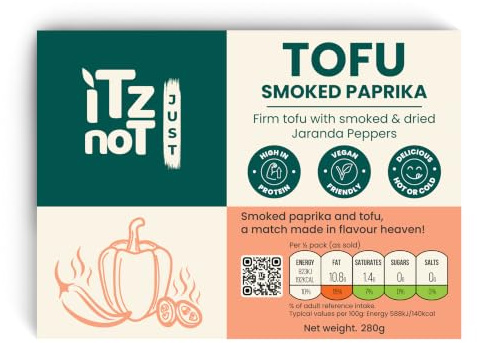 iTz noT JUST TOFU Smoked Paprika 280g (Pack of 6) – Extra Firm Vegan Tofu with Smoky Paprika | High Protein Plant-Based Food | Nigari Coagulated | Gluten-Free, Low Fat & Low Carb | Ready to Eat