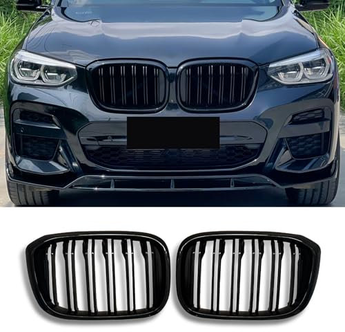 Hengjiayao G01 Nieren Schwarz Kühlergrill für BMW X3 G01 2018-2021 X4 G02 2019-2021 Grill Schwarzer Sport Glanz Doppelsteg Nieren (For G01 G02 2018-2021)