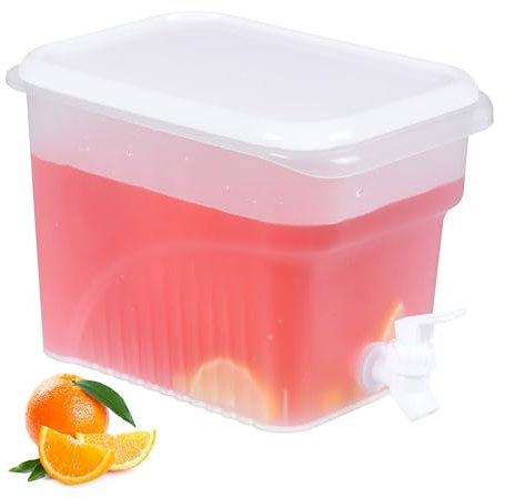 Relaxdays Dispensador de Bebidas para Nevera, 4,8 L, Surtidor de Agua con Grifo y Tapa, Plástico, Transparente/Blanco