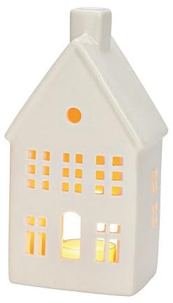 1 Stück Haus weiß Windlicht Teelichthalter Häuser Porzellanhaus Teelichthaus - Porzellan - wählbar (breit Nr.1-10x19x7 cm)
