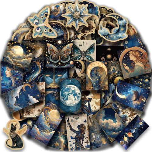 vcsjw Kosmischer Wirbel Serie Sticker Set,50 Stück Sternenhimmel Fantasie Scrapbook Stickers Sterne Mond Wasserfeste Sticker Aesthetic für Journal Laptop Fahrrad Motorrad Helm Skateboard Handyhüllen