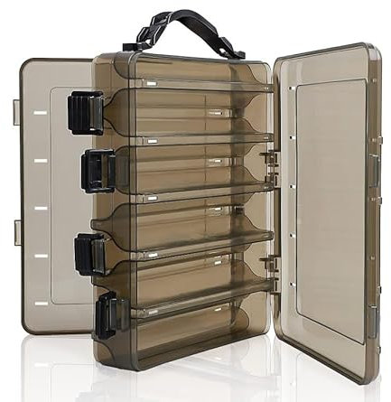 Transparent Double Sided Lure Box with Handheld, 20x17x4.7 cm, Small Fishing Tackle Storage Boxes, Visible Hard Plastic Clear Fishing Lure Bait Storage Case, Fishing Lure Box Organizer, 10 Grids