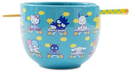 Sanrio Hello Kitty and Friends Blue 20-Ounce Ramen Bowl and Chopstick Set