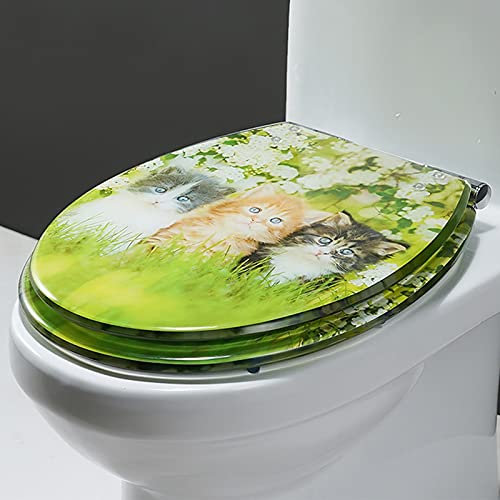 Eco Friendly Resin Toilet Seat with Stainless Steel Hinge Oval Shape Quick Release Multiple Colors Cat Design