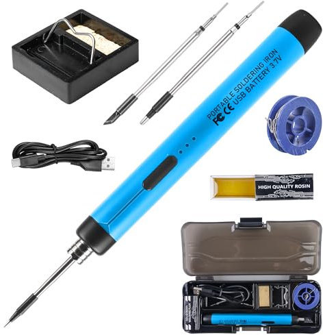Kit de fer à souder rechargeable par USB, 8 W 800 mAh, température réglable de 300 à 450 °C, 3 pannes à souder, support de fer à souder, fil à souder, pâte à souder, kit de soudure complet