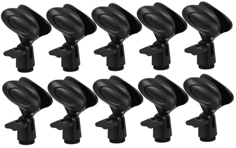 Parliky 10pcs Adjustable Spring Microphone Clips with Screw Adapter Plastic Mic Holders for Stands Quick Release Flexible Mic Clamps for Wired and Black