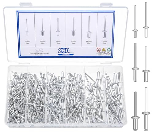 260 Pz Rivetti a Strappo, M3,2 M4 M4,8 Rivetti Ciechi in Alluminio, Rivetto Cieco a Testa, Rivetti Flangiati, Rivetti a Vite, Rivetti Ciechi a Flangia con Mandrino per Metallo mobili Legno Plastica