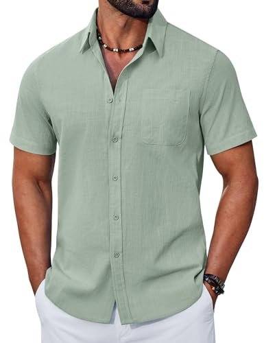 COOFANDY Men's Short Sleeve Cotton Shirt Summer Regular Fit Casual Shirts with Pockets