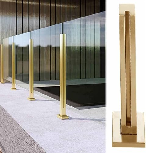 Colonne de garde-corps en verre métallique, Poteau de garde-corps en acier inoxydable doré et verre for balcon, terrasse, escalier, intérieur/extérieur