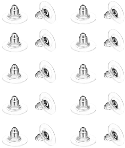 MUNZE Farfalline Per Orecchini, 20 Pezzi In Silicone Argento, Universali, Lunghi 10Mm Larghi 6Mm, Ferma Orecchino Unisex