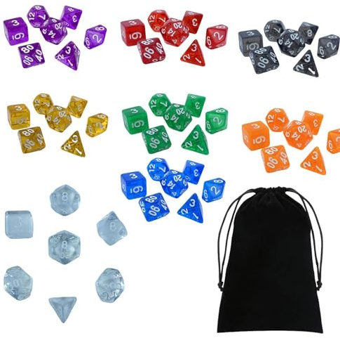 QUXVUIS Würfelset mit Acryl Mehrfachwürfeln in leuchtenden Farben, inklusive gewichteter Zahlen, Rollenspiel Zubehör, mehrseitiges Set, Spielzeug