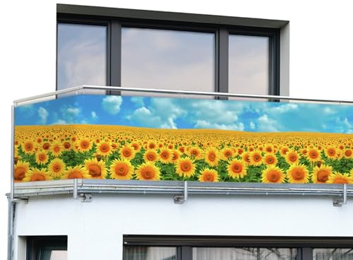 Maximex Balkon-Sichtschutz Mod. Sonnenblumenfeld, 5m, blickdichte Balkonverkleidung, UV- und witterungsbeständig, schnelltrocknend und reißfest, zuschneidbar, Kunststoff